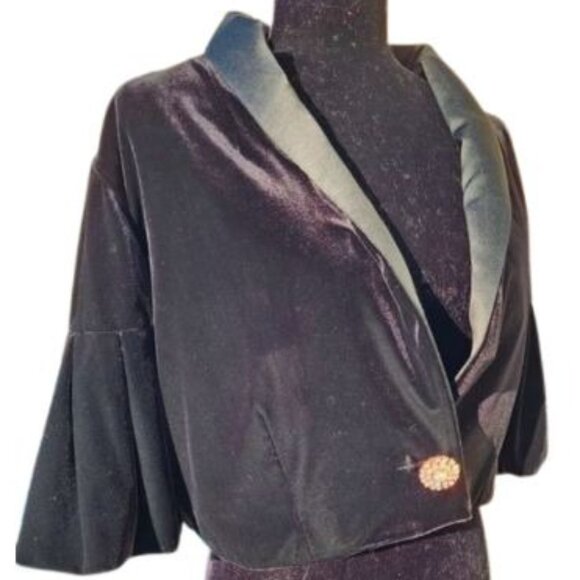 Evening Cocktail Wedding Velvet Crystal Jacket Cardigan Coat Bolero Cover Cape - Picture 12 of 16